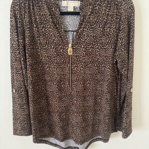 Michael Kors Leopard Print Half Zip Top